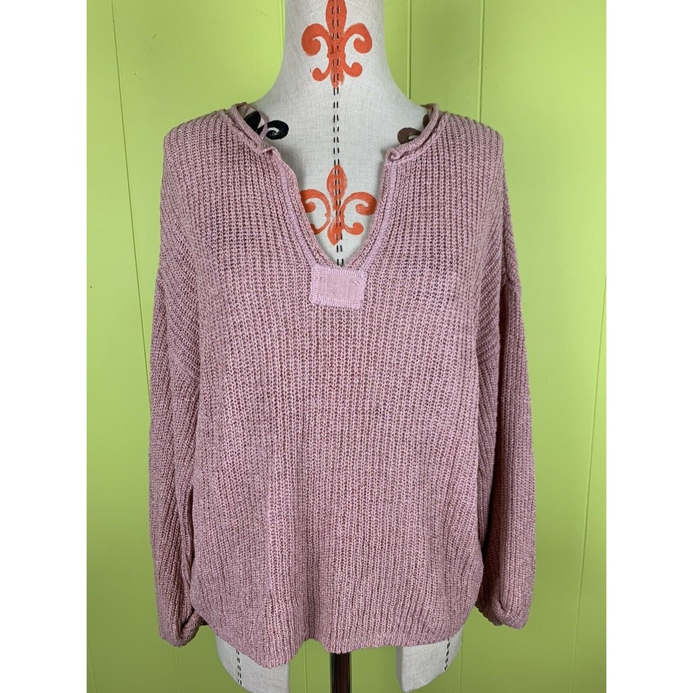 Blu Pepper Women’s Dusty Rose Sweater Size Large Knit Rolled Cuff 3/4 Sleeve